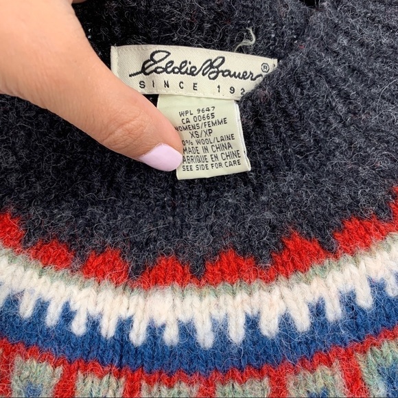 VINTAGE EDDIE BOWER RED WINTER THICK KNIT FAIR ISLE CHRISTMAS CHUNKY SWEATER - Picture 3 of 7